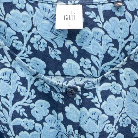 CAbi Blue Floral Java Dress #5265 Drawstring Waist Above the Knee Women's Large - Picture 5 of 5